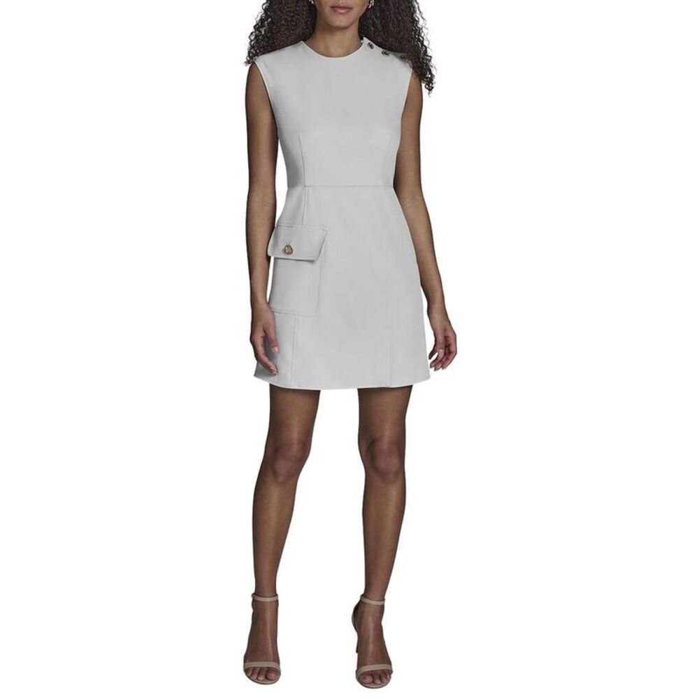 BCBG Light Gray Sleeveless Midi Dress with Pocket Flap